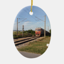 Elektrische trein keramisch ornament