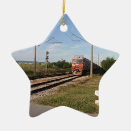 Elektrische trein keramisch ornament