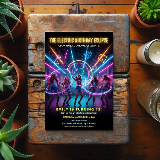 Elektrische Verjaardag Neon Glow Feest Briefkaart