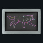 Elektrische wolf gesp<br><div class="desc">Een neonachtige afbeelding van een wolf op een zwarte achtergrond Geïnspireerd door de noordelijke lichten.</div>