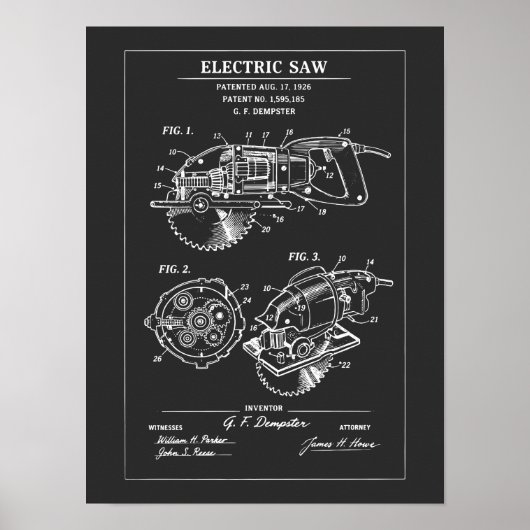 Elektrische Zaag Blauwdruk Poster (Voorkant)