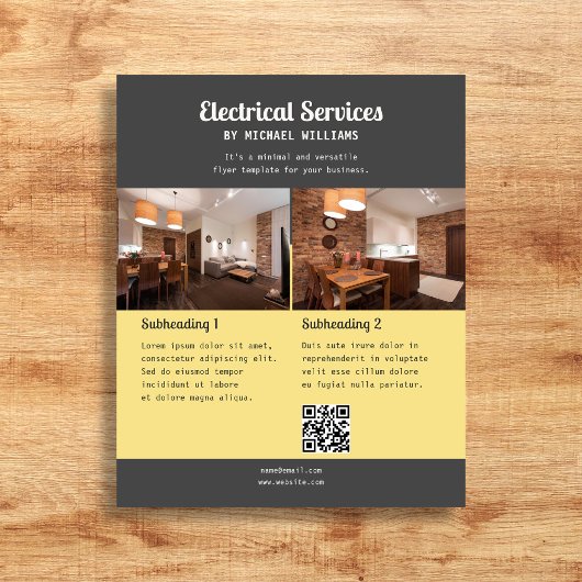 Elektrische Zakelijke Retro Script Foto Geel Flyer