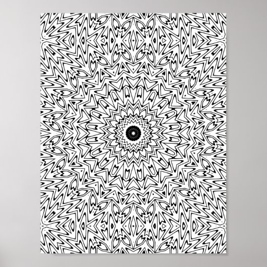 Elektrische Zigzag Hartburst Kaleidoscoop Mandala Poster (Voorkant)