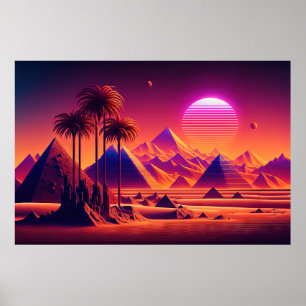 Elektrochromatische oase: een retrogolf-piramidest poster