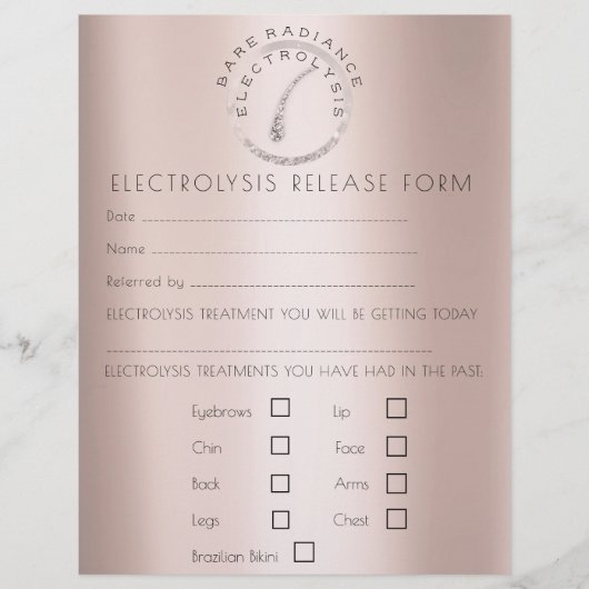 Elektrolysis Depilisatie Liability Waiver Release Flyer (Voorkant)