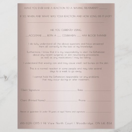 Elektrolysis Depilisatie Liability Waiver Release Flyer (Achterkant)