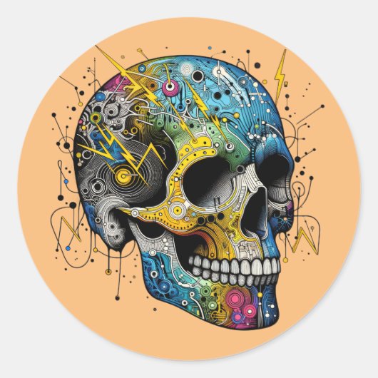 Elektromechanische schedel ronde sticker (Voorkant)