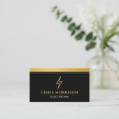 Elektromonteur Zwart & Goud Metallic QR-code Visitekaartje (Staand voorkant)
