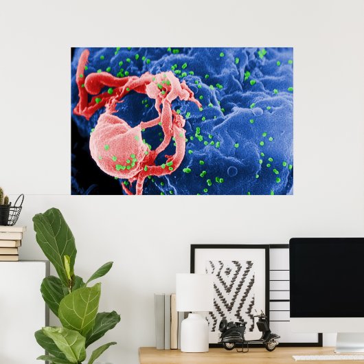 Elektron-micrograaf van HIV-1 boedende lymfocyt Poster (Thuiskantoor)