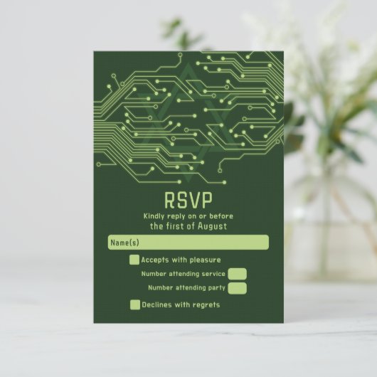 Elektronica Computer Circuit Board Bar Mitzvah RSVP Kaartje (Staand voorkant)