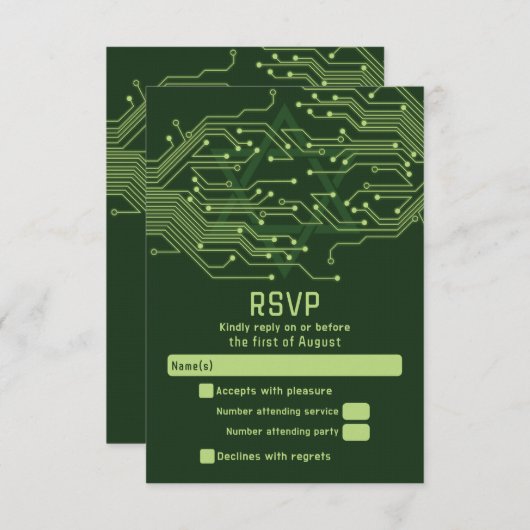 Elektronica Computer Circuit Board Bar Mitzvah RSVP Kaartje (Voorkant / Achterkant)