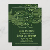 Elektronica Computer Circuit Board Bar Mitzvah Save The Date (Voorkant / Achterkant)