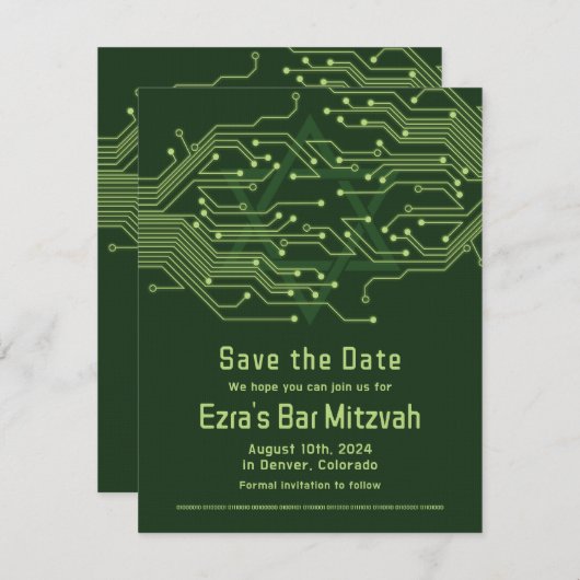 Elektronica Computer Circuit Board Bar Mitzvah Save The Date (Voorkant / Achterkant)