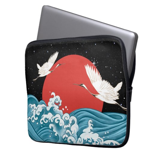 Elektronica Tas japanse koi golven in witte vogels (Voorkant Links)