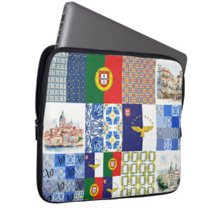 Elektronicatas met Portugese vlag en vlag van de A Laptop Sleeve