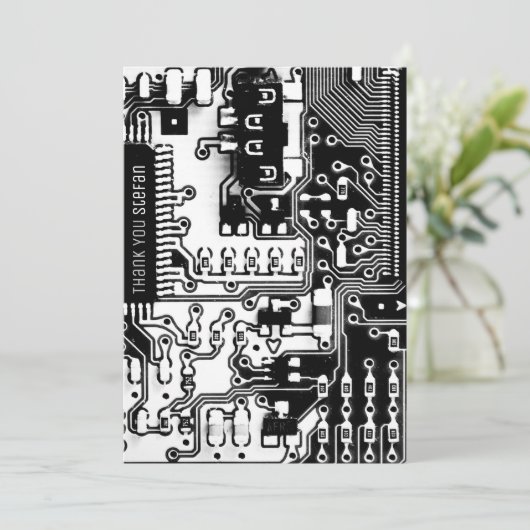 Elektronisch gedrukte schakeling van zwart-witprin bedankkaart (Staand voorkant)