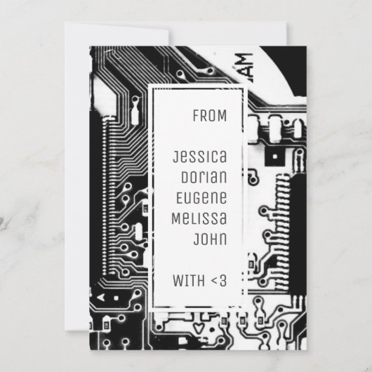 Elektronisch gedrukte schakeling van zwart-witprin bedankkaart (Achterkant)