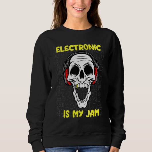 Elektronisch is mijn jam - schedel en hoofdtelefoo trui (Voorkant)