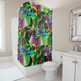 Elektronisch planetarium met groene tinten douchegordijn