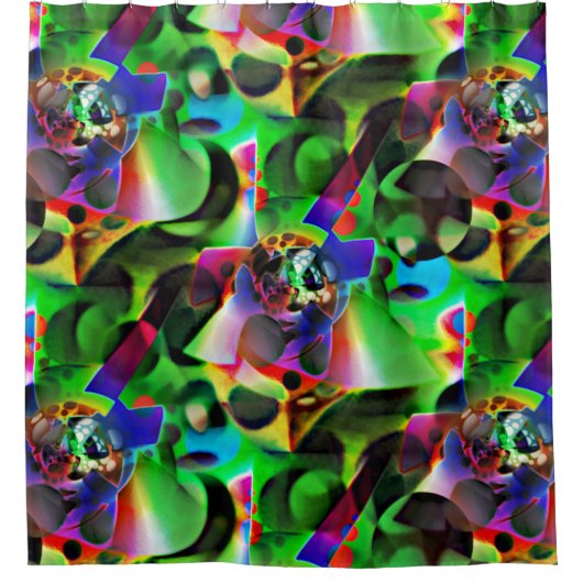 Elektronisch planetarium met groene tinten douchegordijn (Voorkant)