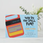 Elektronisch spreek- en spellend speelgoedfeestont kaart (Staand voorkant)