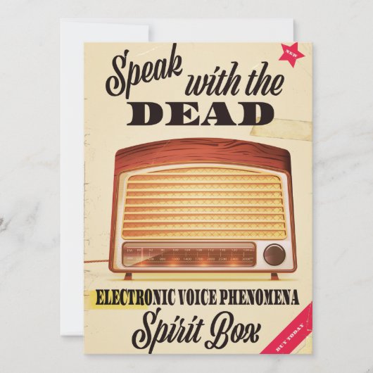 Elektronisch stemfenomeen spookjacht advertentie. (Voorkant)