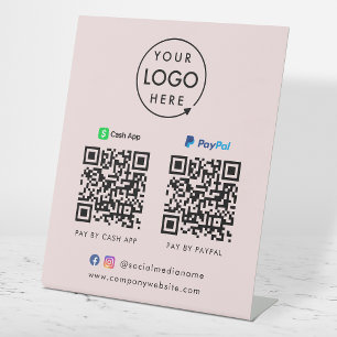 Elektronische betaling   App PayPal roze QR-code i Reclamebord Met Voetstuk