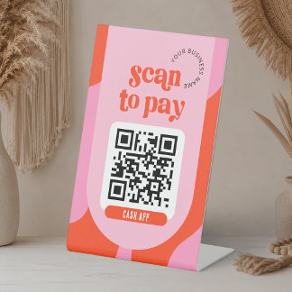 Elektronische betaling QR-code Groovy Roze & Rood Reclamebord Met Voetstuk