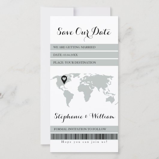 Elektronische Boarding Pass Bestemming Sage Groen Save The Date (Voorkant)