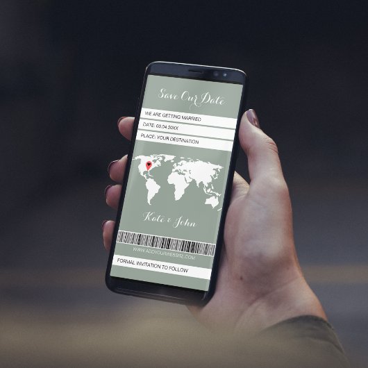 Elektronische Boarding Pass Bestemming Sage Groen Save The Date