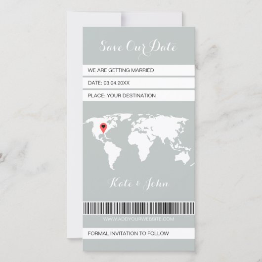 Elektronische Boarding Pass Bestemming Sage Groen Save The Date (Voorkant)