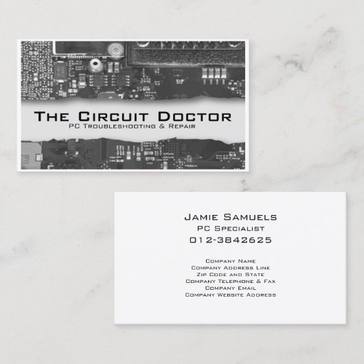 Elektronische circuits voor computerreparatie visitekaartje (Voorkant / Achterkant)