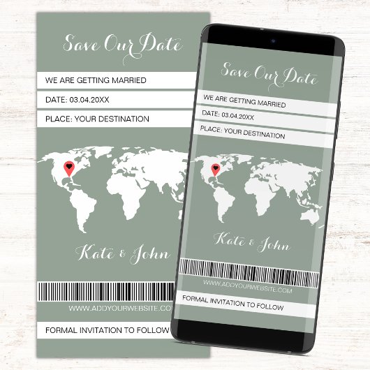 Elektronische instapkaart Bestemming Sage Green Save The Date