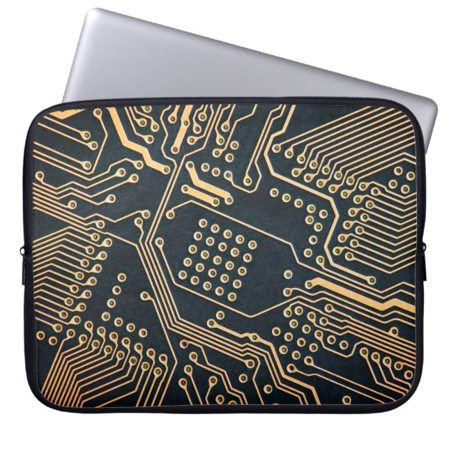 Elektronische onderdelen, sluiten van een computer laptop sleeve (Voorkant)