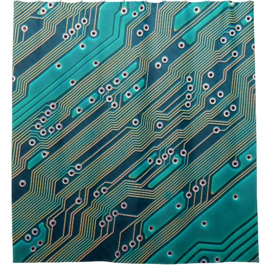 Elektronische printplaat dicht bij de achtergrond, douchegordijn (Voorkant)