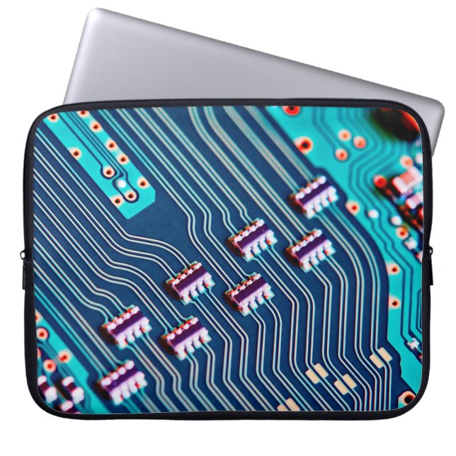 Elektronische printplaat dicht bij de achtergrond, laptop sleeve (Voorkant)