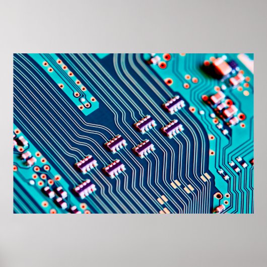 Elektronische printplaat dicht bij de achtergrond, poster (Voorkant)