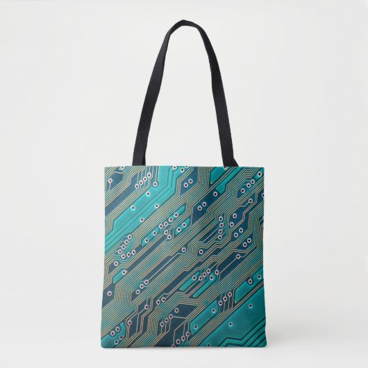 Elektronische printplaat dicht bij de achtergrond, tote bag (Voorkant)