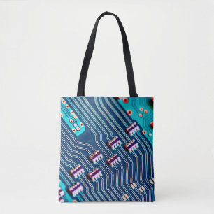 Elektronische printplaat dicht bij de achtergrond, tote bag