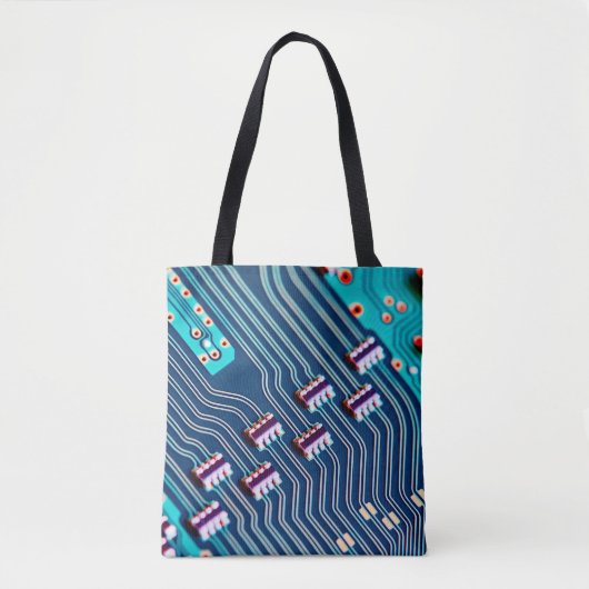 Elektronische printplaat dicht bij de achtergrond, tote bag (Voorkant)