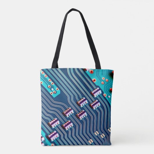 Elektronische printplaat dicht bij de achtergrond, tote bag (Achterkant)