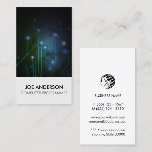 Elektronische schakelingen voor computerprogrammeu visitekaartje (Voorkant / Achterkant)