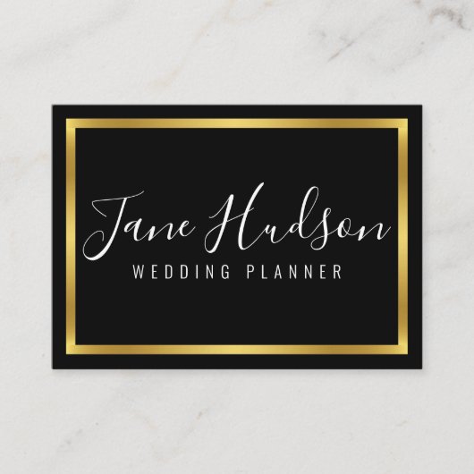 Elelgant Black Gold Minimalist Editable 3.5x2.5 Visitekaartje (Voorkant)