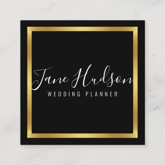 Elelgant Gold Black Minimalist Editable 2.5x2.5 Vierkante Visitekaartje (Voorkant)