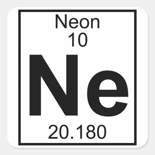 Element 010 - Ne - Neon (volledig) Vierkante Sticker (Voorkant)