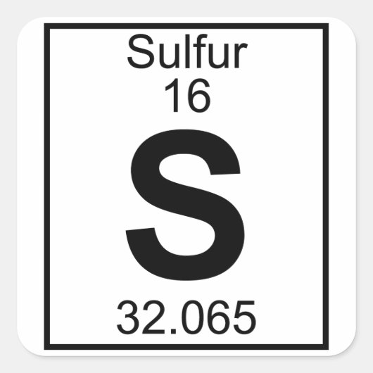 Element 016 - S - Zwavel (volledig) Vierkante Sticker (Voorkant)