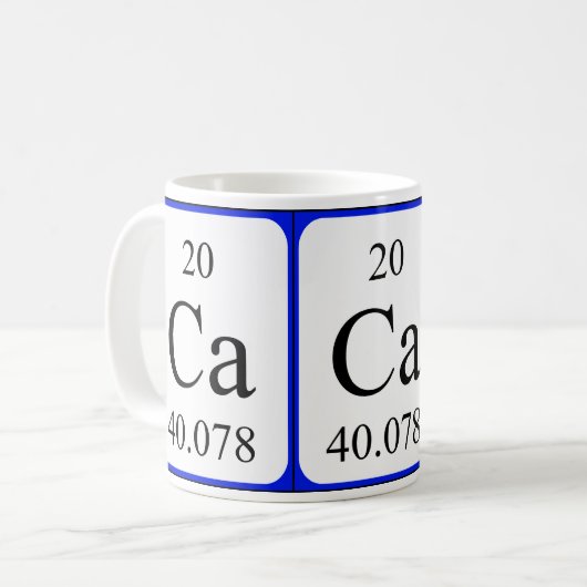 Element 20 witte mok - Calcium (Voorkant links)