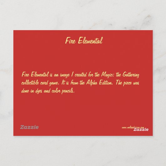 Elementair van de brand briefkaart (Achterkant)