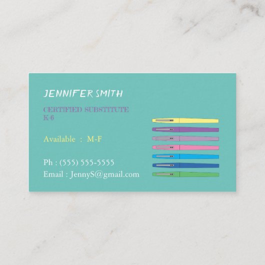 Elementair Visitekaartje van onderwijzeres (Achterkant)