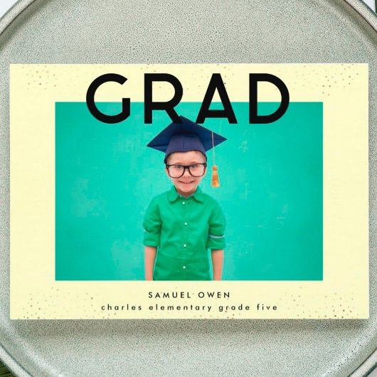 Elementair zwart-gele tekst Modern twee foto-Afstu Aankondiging